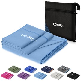 COKWEL Travel Towel Microfibre Towel Pack of 3 - 152 x 80 cm / 80 x 38 cm / 38 x 38 cm - Quick-Drying Sports Towel, Absorbent Microfibre Towels for Gym, Travel, Beach (Sky Blue)
