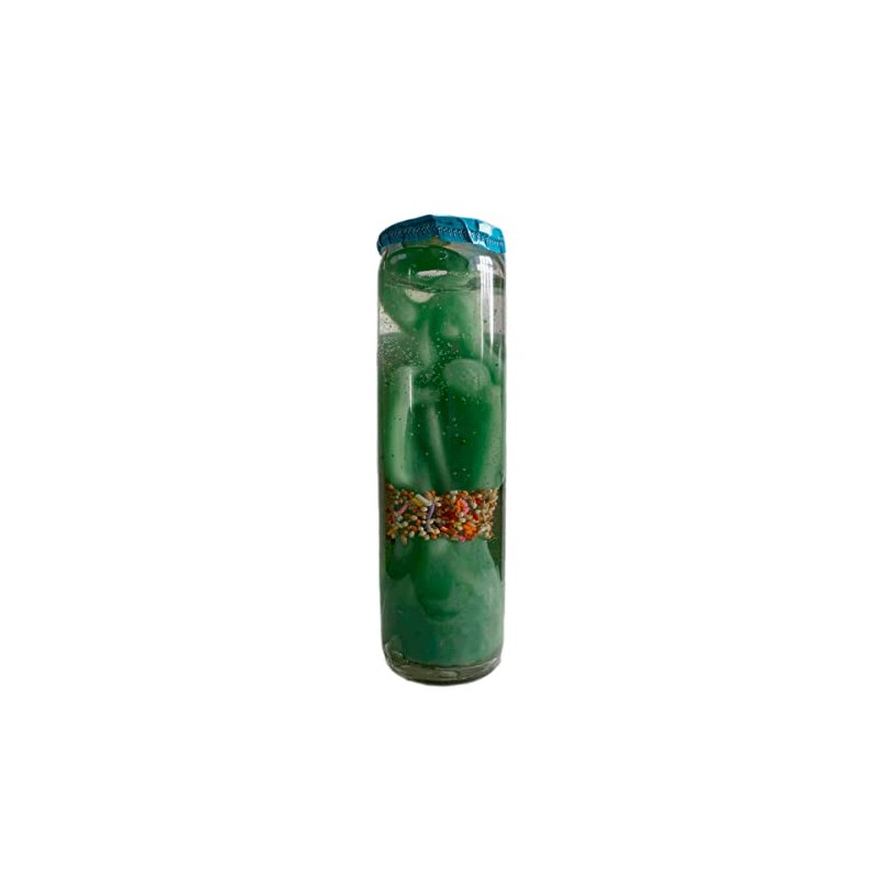 Luz María-Vs-100 Vela de gel, santa muerte "Prosperidad" (Preparada, ritualizada)