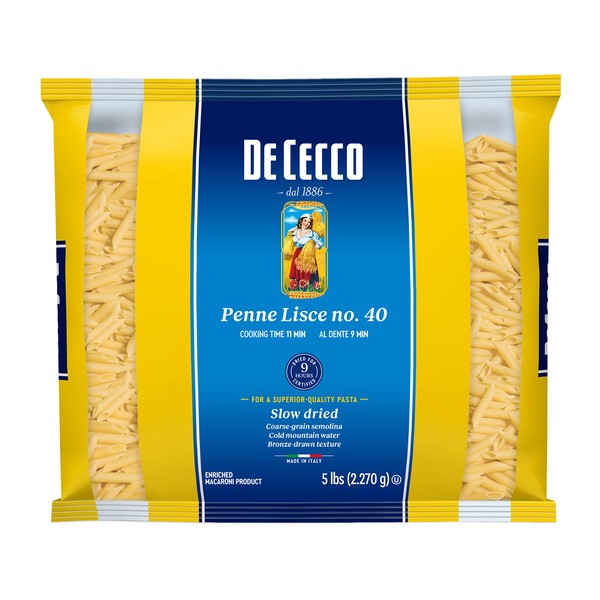 De Cecco Semolina Pasta, Penne Lisce No.40, 5 Pound (Pack of 4)