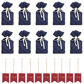 JUNXINHENGFA Wrapping Bags, 10-Piece Set for Presents, Stylish Drawstring Bags with Ribbons, Gift Bags, for Birthdays, Gifts, Christmas, Weddings (Blue, M)