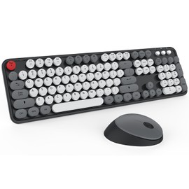 Wireless Keyboard and Mouse, KOOTOP Cute Keyboard and Mouse, 2.4G Wireless Keyboard with Retro Round Keycap for PC, Mac, Laptop,Tablet,Computer Windows (Grey)