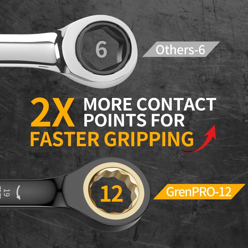 GRENPRO Ratcheting Wrench Set Metric And Standard, 9PC 8-19 mm