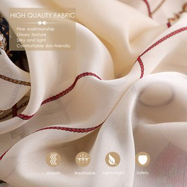 LumiSyne Silk Scarf Women's Vintage Printed Neckerchief Fashion Elegant Style Large Silk Scarf Warm Soft Stole Headscarves Pashmina Sun Protection Cape All Year Round, Flowers Beige