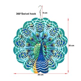 ALEENFOON Metal Wind Chime 3D Hanging Wind Spinner, Magic Windmills for Outdoor & Indoor Decorations, Wind Spinner for Christmas Ornament Gifts for Women, Mum, Grandma, Wife (Peacock)