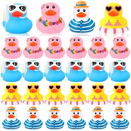 Honoson Honoson 36 Pcs Summer Beach Rubber Duckies Mini Rubber Duck Bath Toys Funny Float Bathtub Squeaky Ducky for Summer Pool Water Activity Baby Shower Classroom Birthday Party Favors(Vibrant Colors)