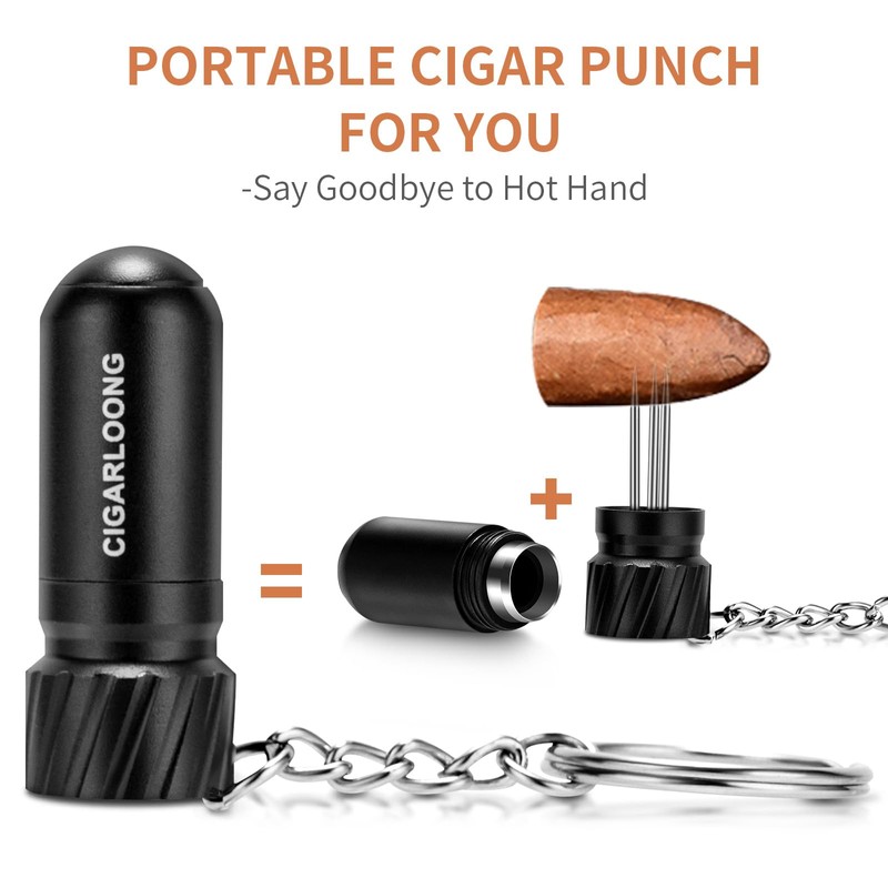 Demcigar Cigar Punch Cutter,Cigar Draw Enhancer 2-in-1 Stainless Steel Cigar