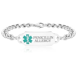 Zircobic Delicate PENICILLIN ALLERGY Medical Jewelry, Lightweight Stainless Steel ID Bracelet, Unique Unisex Health Alert Sports Jewelry for Seniors