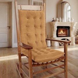 OVOV Thick Rocking Chair Cushion Warm Tufted Rocking Chair Pads Set of 2 with Ties High Back and Seat Cushion Suitable for Indoor Light Brown