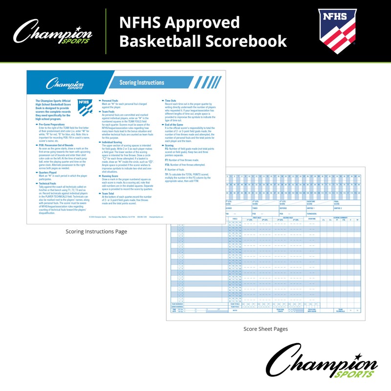 Champion Sports unisex BB1 coach and referee scorebooks, White, 30