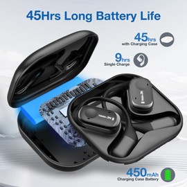 TOUGH ON True Open Ear Earbuds Wireless Bluetooth 5.3 Headphones with Microphone, Earbuds with Earhooks, ENC Noise-Cancellation, 45H Playtime, Long-Lasting Comfort, Crystal-Clear Calls for Driving/Gym