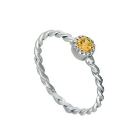 Sterling Silver & Citrine CZ Crystal November Birthstone Twisted Rope Ring 48-63, Crystal, Crystal