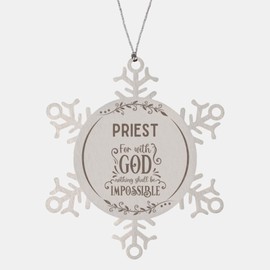 Bible Verse Priest Christmas Ornament Gifts, to My Priest for with God Nothing Shall be Impossible Priest Gifts, Xmas Gifts for Priest Snowflake Ornament Decorations
