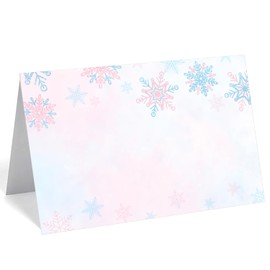 24 Pcs Snowflake Place Cards, Christmas Table Tent Name Cards for Winter Wonderland Dinner Wedding and Baby Shower Party Supplies (Blue Pink)