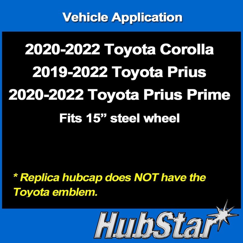 HubStar Replacement Hubcap for Toyota Corolla 2020-2022, Prius 2019-2022, 15-inch
