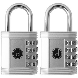 Padlock (2 Pack) 4 Digit Combination Lock - for Gym School Locker, Outdoor Gate, Shed, Fence, and Storage - Weatherproof Metal - Keyless, Easy to Set, Resettable - Silver