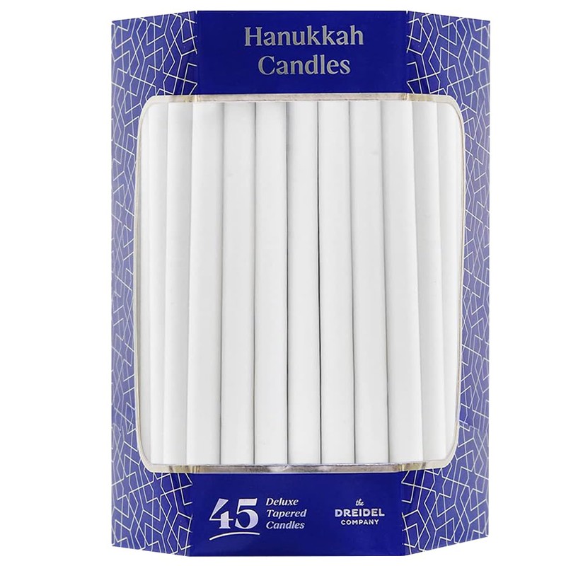 White Deluxe Tapered Hanukkah Menorah Candles for All 8 Nights