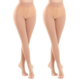 Risipu 2 Pairs Women 40D Compression Footless Dance Tights Soft Elastic High Waist Pantyhose Support Tights Cropped Dance Socks (One Size, 2 Skin)