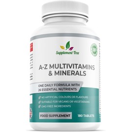 A-Z Multivitamins and Minerals Tablets - 180 Vegan Multivitamin Tablets for Men & Women (6 Months Supply) - One a Day 26 Nutrients Multivitamins and Multi Minerals Pills - UK Manufactured
