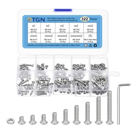 DTGN 322Pcs M2.5 Button Head Hex Socket Cap Screw - 3-20mm Bolt Nut Wrench Assortment Kit 304 Stainless Steel - Good for Machine, Furniture