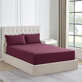 Twin Flannel Fitted Sheet Only with Full Elastic & Built in Corner Sheet Straps to Prevent Shifting - Ultra Soft & Breathable Flannel Bottom Sheet, Twin, Burgundy Red