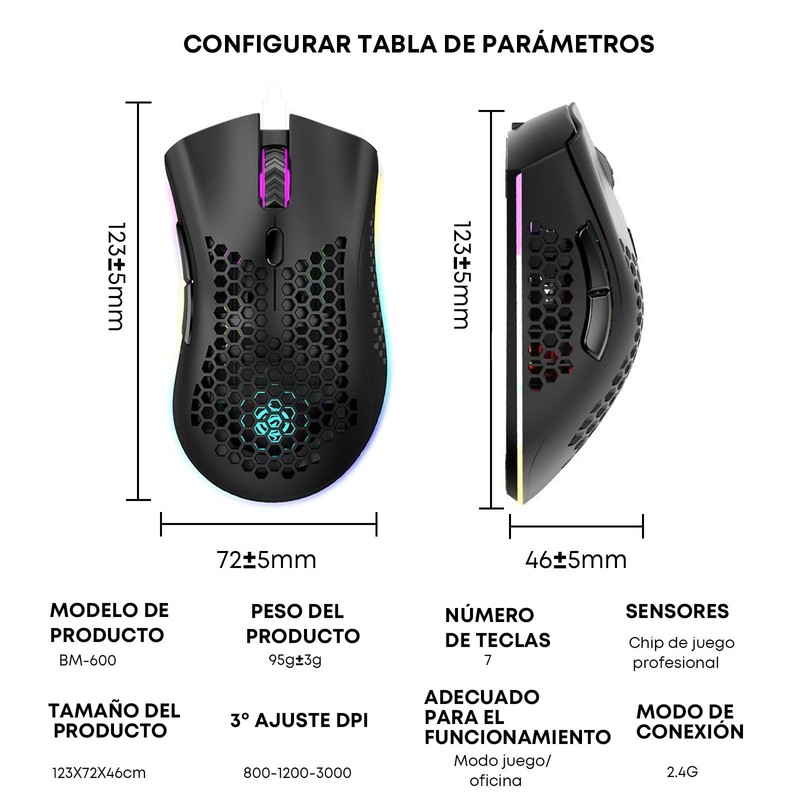 K SNAKE Ratón Ergonómico para Juegos con dpi Ajustable 800/1200/3000,
