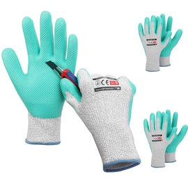 HAUSHOF 3 Pairs Latex Coated Working Gloves, Level 5 Cut Resistant Garden Gloves for Gardening, Restoration Work, Medium