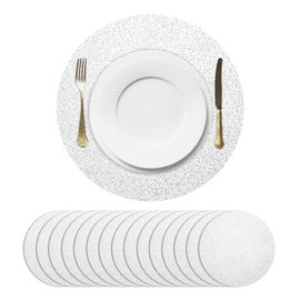 QUARKZMAN Pack of 16 Stars Silver Disposable Round Placemats, 33 cm/13 Metallic Glitter Foil Thin Mesh Place Mats Foil Table Mats Decoration for Parties Weddings Christmas
