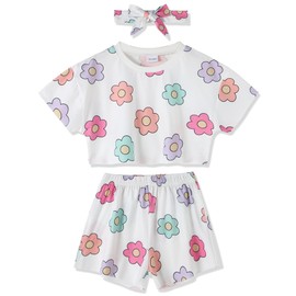 WESIDOM Toddler Girl Clothes 3T Girl Clothes Outfits Summer Shirt+Shorts+Headband 3pcs Toddler Girl Clothing