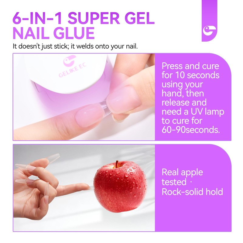Gelike ec Nail Glue for Tips, Gel Nail Glue Extra