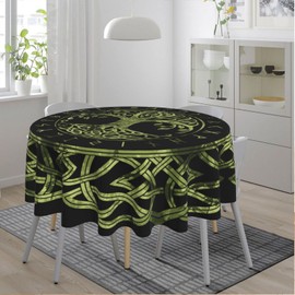 Yule Life Of Tree Viking Celts Pagan Wicca Waterproof Picnic Patio Party Round Table Cloth Cover Decorations Fabric 60 Inch Circular Tablecloth For 20-47 Inch Home Dining Room Kitchen Decor