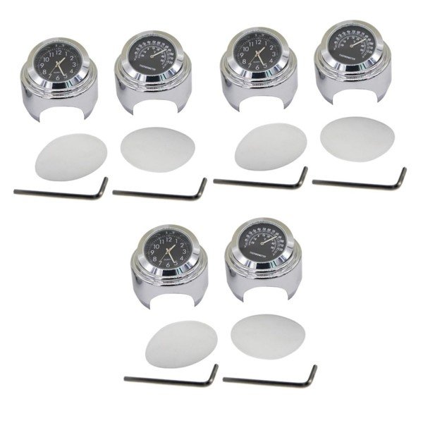 Vaguelly 6 Pcs Motorcycle Handlebar Clock Thermometer 22-25mm Fit Corrosion-Resistant