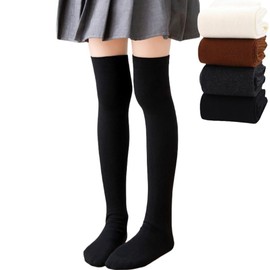 VNGOLERRY Knee High Socks, Children, Girls, Elementary School, Middle School Students, Girls, Long Socks, Cotton Blend, Elasticity, Crown Embroidery, Solid Color, Academic Style, Formal, Black, White,