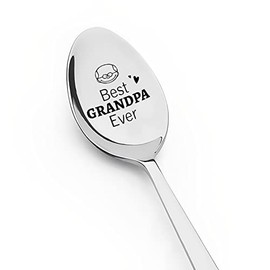Fathers Day Birthday Gifts Spoon for Grandpa Grandfather Best Grandpa Ever Spoon Gifts for Papa Christmas Day Present Granddad Granddaddy Coffee Spoons Gift from Grandson Grandaughter