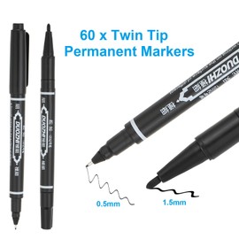 PATIKIL Twin Tip Permanent Marker, 60Pcs Dual Tip Permanent Makers with Fine and Ultra Fine Point for Signature and Marking, Black