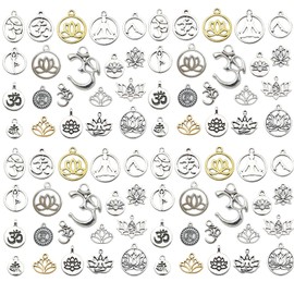 Youdiyla 80pcs Lotus Charms Collection, Bulk Lotus Flower Circle Outline Water Lily Yoga Om Meditation Chakra Charms Metal Pendant Craft Supplies Findings for Necklace and Bracelet Jewelry Making SN121