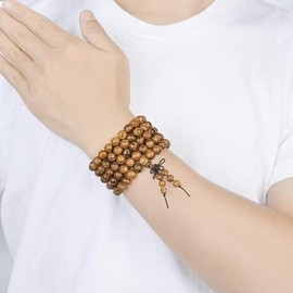 Kuesn 8mm 108 Mala Prayer Beads Bracelet Natural Wood Tibetan Buddhist Buddha Meditation Bead Necklace Bracelet (Brown)