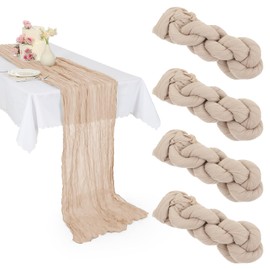 4 Pack Beige Cheesecloth Table Runner, 10ft Boho Gauze Table Runner Cheese Cloth Vintage Rustic Sheer Runners Romantic Table Runner for Wedding Baby Shower Birthday Party Summer Garden