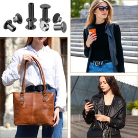 Kayqbonke Pack of 120 Book Screws, M5 X 4/5/6/8/10/12/15 mm Chicago Screws, Carbon Steel with Black Nickel Plating Sleeve Screws, Screw Rivets for DIY Leather Decoration, Bags, Crafts