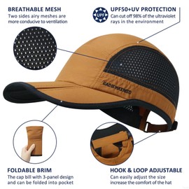 GADIEMKENSD Folding Outdoor Hat UPF 50+ Sun Protection Mesh Sports Hat, camel