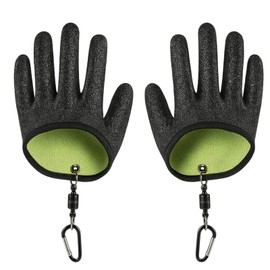 NieYat Fishing Gloves, Pike, Fishing Hand Strings, 1 Pair Gloves with 2 Magnetic Hooks, Waterproof and Bite Resistant for Pike, Zander and Predatory Fish