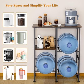 Pitare 5 Gallon Water Jug Holder, Heavy-Duty Water Bottle Rack with Wooden Shelves, Water Jug Dispenser Stand for Home Office