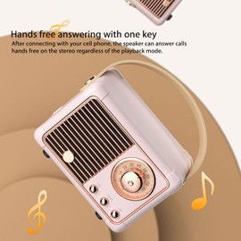 Yunseity Retro Bluetooth Speaker, Bluetooth 5.1 Mini Speaker, Cute Old Fashion Speaker with Clear Stereo Sound for Kitchen Desk Bedroom Outdoor Kawaii, Rose