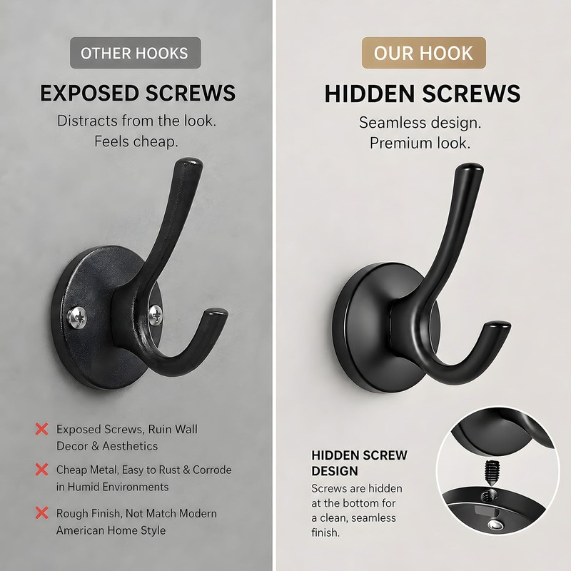 Ruiziiz Towel Hooks-Coat Robe Hooks-Heavy Duty Metal Double Bathrobe Hook-Black