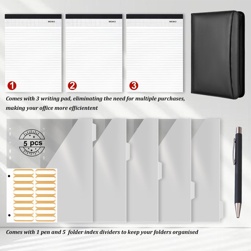Leathario Portfolio Binder, Includes 10 Sheet Protectors and 3 Notepads,