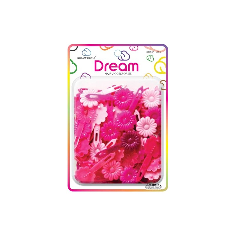 Dream World Self Hinge Barrette Daisy Pink Mix 60 Piece