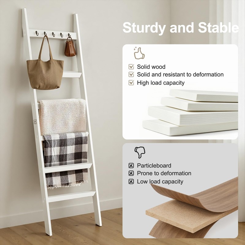 TEAKMAMA 6-Tier Blanket Ladder for Living Room and Bedroom,5.4 Ft
