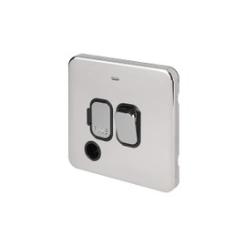 Schneider Electric Lisse Screwless Deco - Switched Single Fused Connection Unit, 13A, Double Pole, with Flex Outlet and Neon Indicator, GGBL5013BPC, Polished Chrome with Black Insert