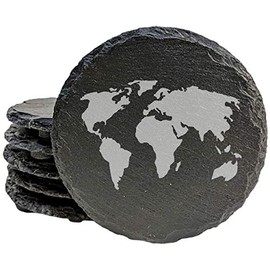 Wanderlust on Your Table: World Map Coasters for Globetrotters - Round Slate - set of 6