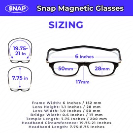 Calabria Snap Front Click Puente Magnético Gafas de Lectura +2.00 Negro Plata Hombres Mujeres Alrededor del Cuello Colgante Lector Gafas