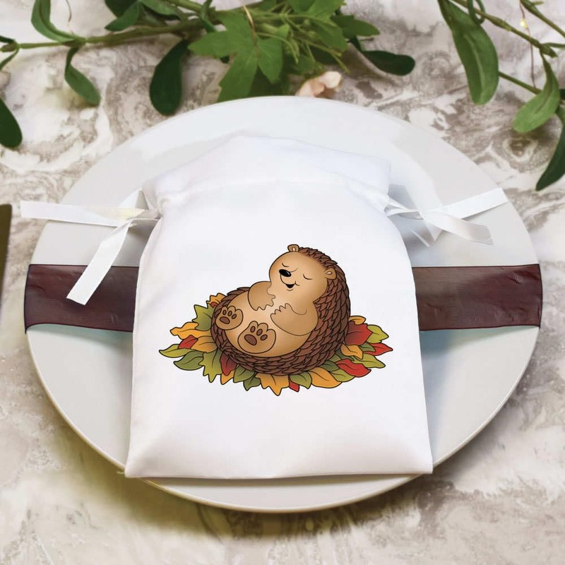18cm 'Sleepy Hedgehog' Satin Drawstring Bag/Pouch (SB00067375)